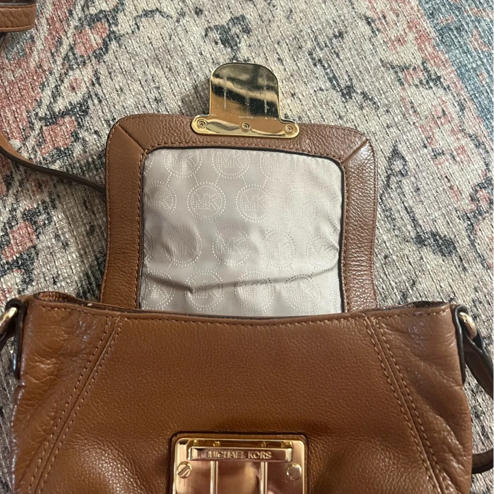 Michael Kors Cognac Brown Leather Crossbody with Gold Hardware